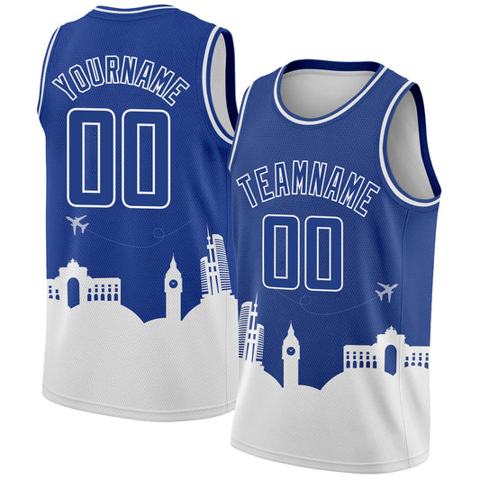 Custom Royal White Holiday Travel Monuments Silhouette Authentic City Edition Basketball Jersey - Sky-Custom