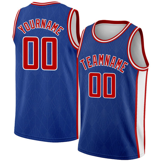 Custom Royal Red-White Geometric Shapes And Side Stripes Authentic City Edition Basketball Jersey - Sky-Custom
