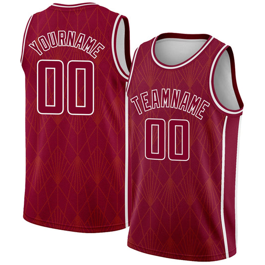 Custom Maroon White Geometric Shapes And Side Stripes Authentic City Edition Basketball Jersey - Sky-Custom
