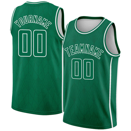 Custom Kelly Green White Geometric Shapes And Side Stripes Authentic City Edition Basketball Jersey - Sky-Custom