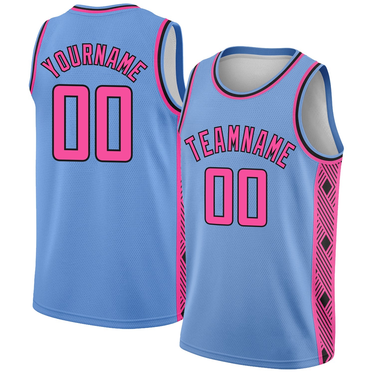 Custom Light Blue Pink-Black Side Panel Abstract Lines Authentic City Edition Basketball Jersey - Sky-Custom