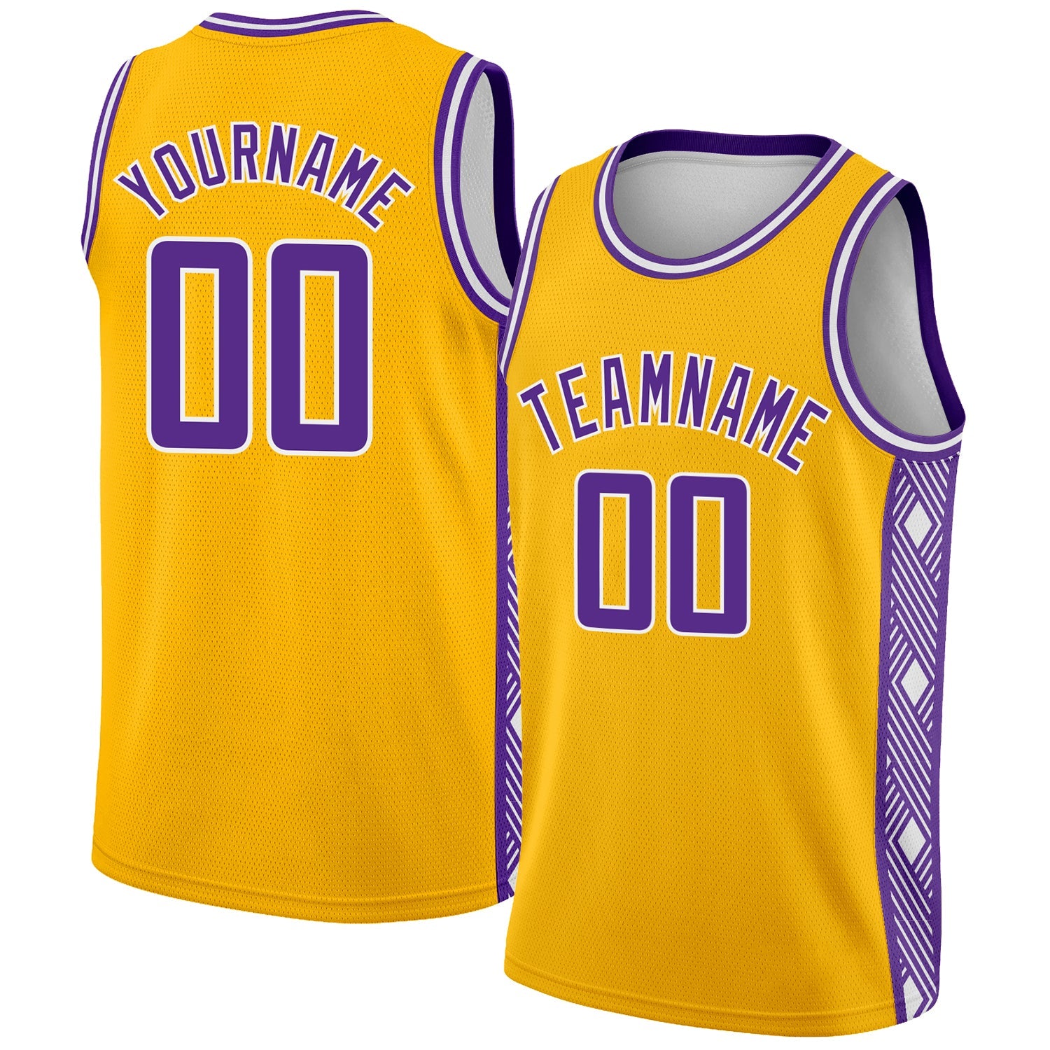 Custom Gold Purple-White Side Panel Abstract Lines Authentic City Edition Basketball Jersey - Sky-Custom