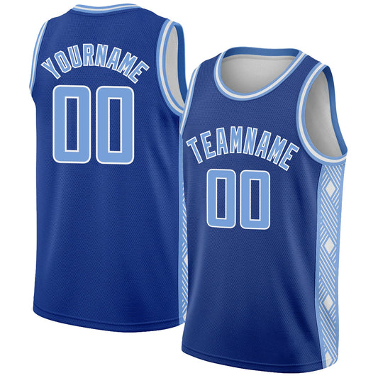 Custom Royal Light Blue-White Side Panel Abstract Lines Authentic City Edition Basketball Jersey - Sky-Custom
