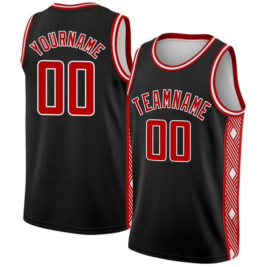 Custom Black Red-White Side Panel Abstract Lines Authentic City Edition Basketball Jersey - Sky-Custom