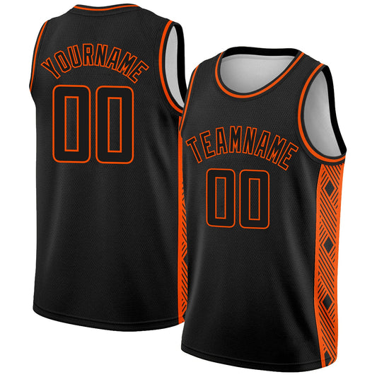 Custom Black Orange Side Panel Abstract Lines Authentic City Edition Basketball Jersey - Sky-Custom