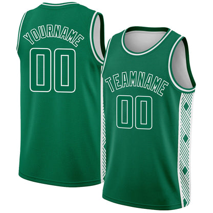 Custom Kelly Green White Side Panel Abstract Lines Authentic City Edition Basketball Jersey - Sky-Custom