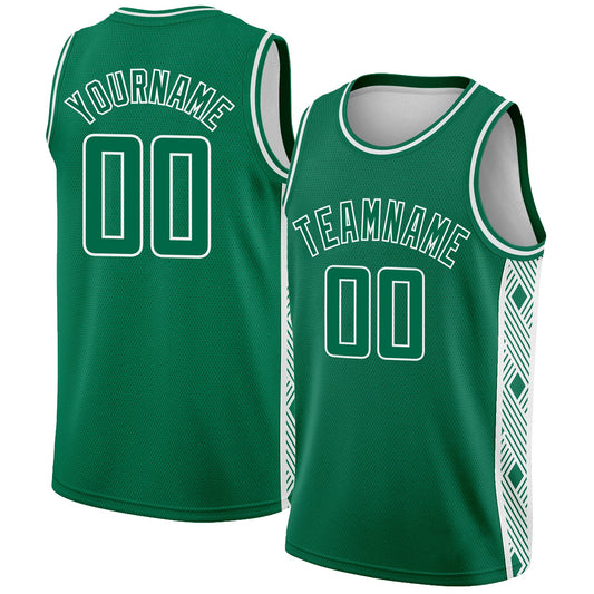 Custom Kelly Green White Side Panel Abstract Lines Authentic City Edition Basketball Jersey - Sky-Custom