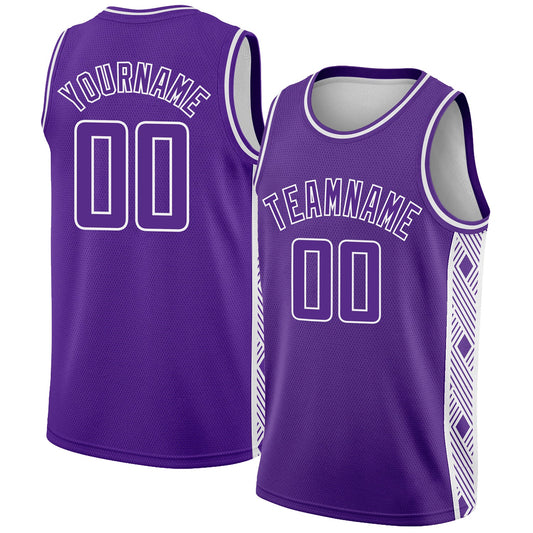 Custom Purple White Side Panel Abstract Lines Authentic City Edition Basketball Jersey - Sky-Custom