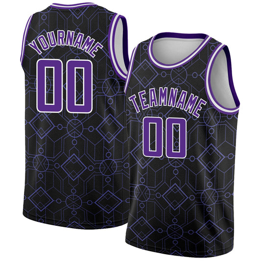 Custom Black Purple-White Geometric Shapes Authentic City Edition Basketball Jersey - Sky-Custom