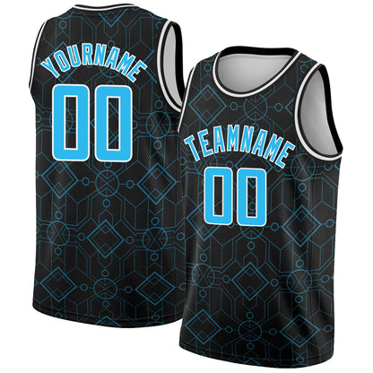 Custom Black Sky Blue-White Geometric Shapes Authentic City Edition Basketball Jersey - Sky-Custom