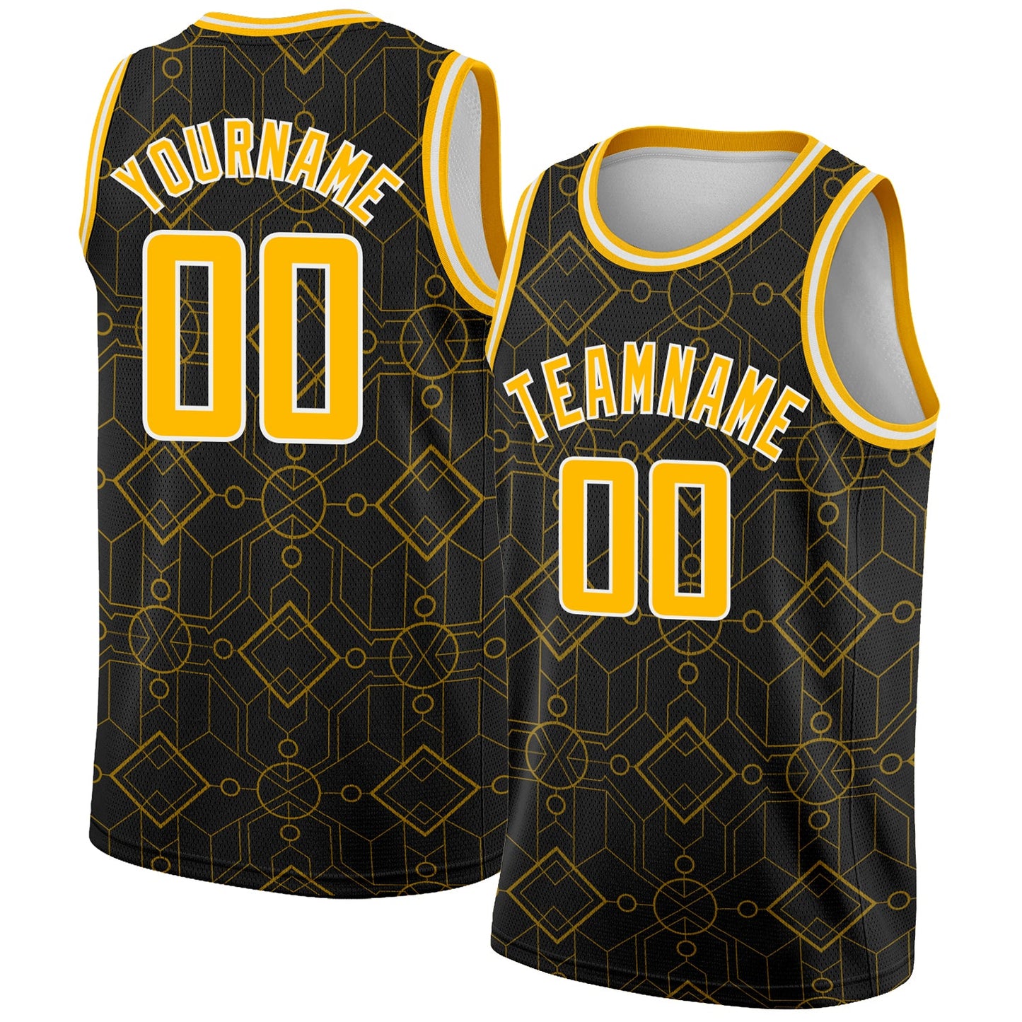Custom Black Gold-White Geometric Shapes Authentic City Edition Basketball Jersey - Sky-Custom