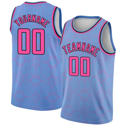 Custom Light Blue Pink-Black Geometric Shapes Authentic City Edition Basketball Jersey - Sky-Custom