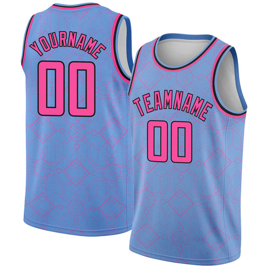 Custom Light Blue Pink-Black Geometric Shapes Authentic City Edition Basketball Jersey - Sky-Custom