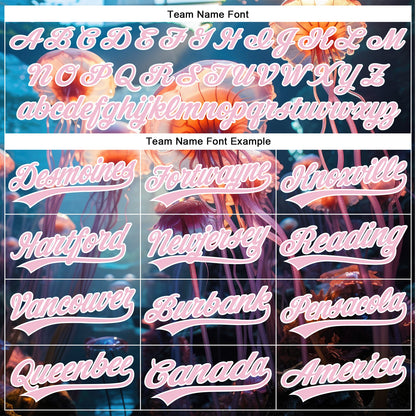 Custom Navy Light Pink-White 3D Pattern Design Jellyfish Floating In The Ocean Authentic Baseball Jersey - Sky-Custom