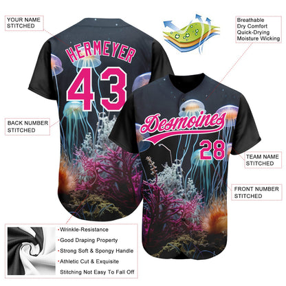 Custom Navy Hot Pink-White 3D Pattern Design Jellyfish Underwater Life Authentic Baseball Jersey - Sky-Custom