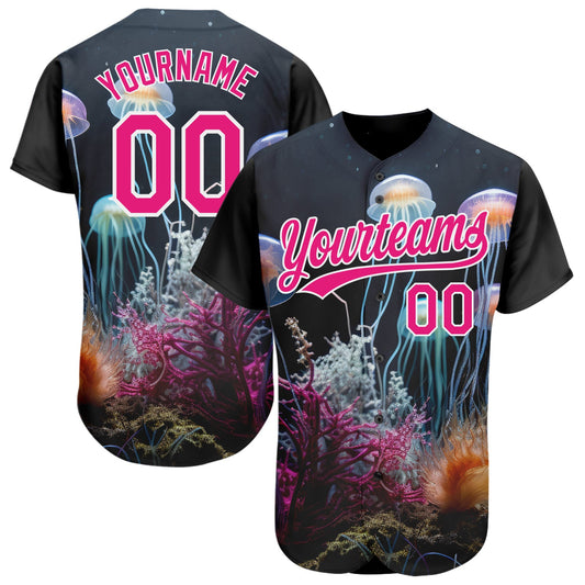Custom Navy Hot Pink-White 3D Pattern Design Jellyfish Underwater Life Authentic Baseball Jersey - Sky-Custom