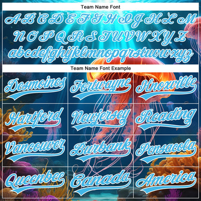 Custom Sky Blue White 3D Pattern Design Jellyfish Floating In The Ocean Authentic Baseball Jersey - Sky-Custom
