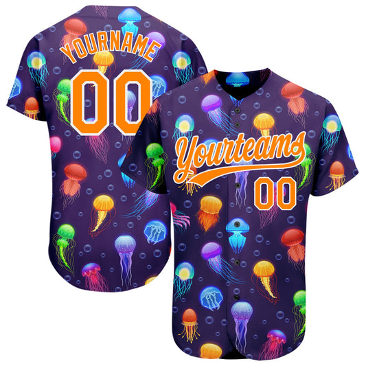 Custom Purple Bay Orange-White 3D Pattern Design Colorful Cartoon Jellyfish Authentic Baseball Jersey - Sky-Custom