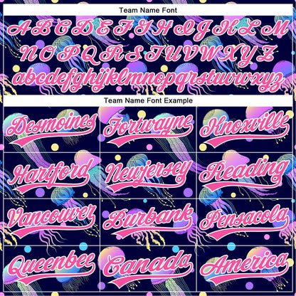 Custom Navy Pink-White 3D Pattern Design Colorful Cartoon Jellyfish Authentic Baseball Jersey - Sky-Custom