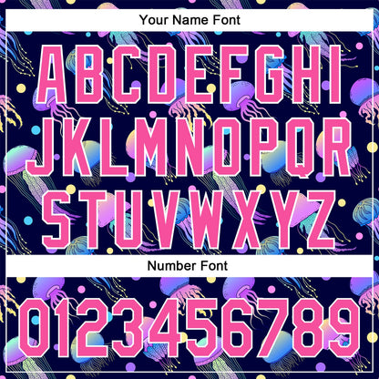 Custom Navy Pink-White 3D Pattern Design Colorful Cartoon Jellyfish Authentic Baseball Jersey - Sky-Custom