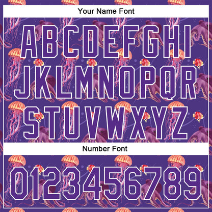 Custom Purple White 3D Pattern Design Jellyfish And Octopus Authentic Baseball Jersey - Sky-Custom