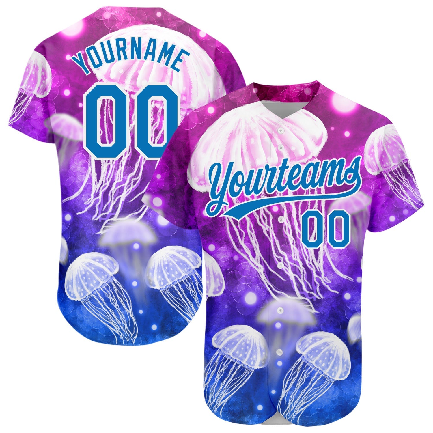 Custom Purple Blue-White 3D Pattern Design Jellyfish Authentic Baseball Jersey - Sky-Custom