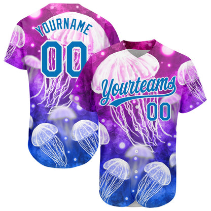 Custom Purple Blue-White 3D Pattern Design Jellyfish Authentic Baseball Jersey - Sky-Custom