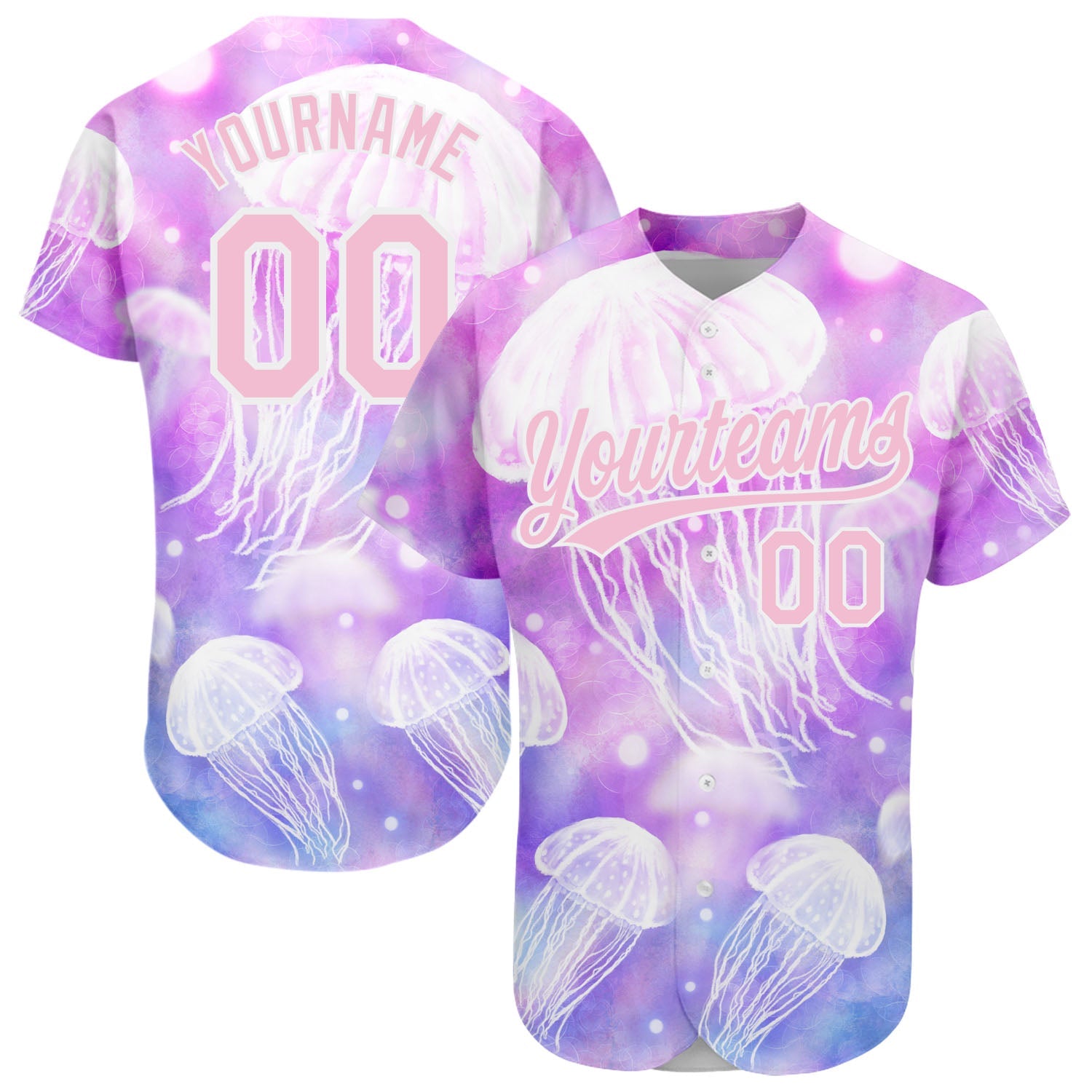 Custom Purple Light Pink-White 3D Pattern Design Jellyfish Authentic Baseball Jersey - Sky-Custom