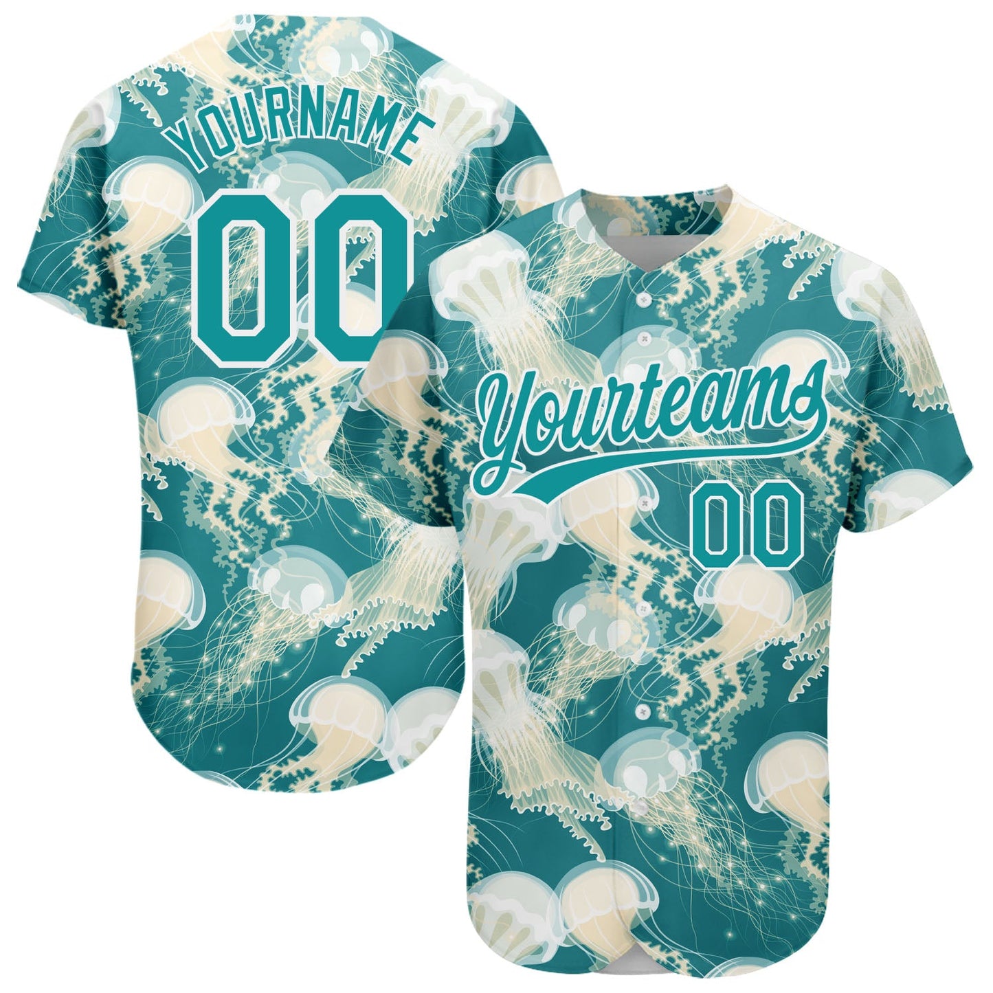 Custom Teal White 3D Pattern Design Jellyfish Authentic Baseball Jersey - Sky-Custom