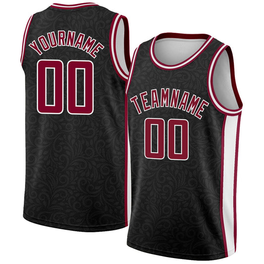 Custom Black Maroon-White Flower Authentic City Edition Basketball Jersey - Sky-Custom