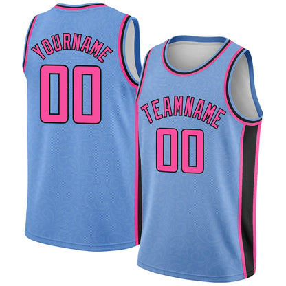 Custom Light Blue Pink-Black Flower Authentic City Edition Basketball Jersey - Sky-Custom
