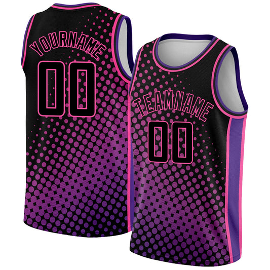 Custom Black Pink-Purple Halftone Authentic City Edition Basketball Jersey - Sky-Custom