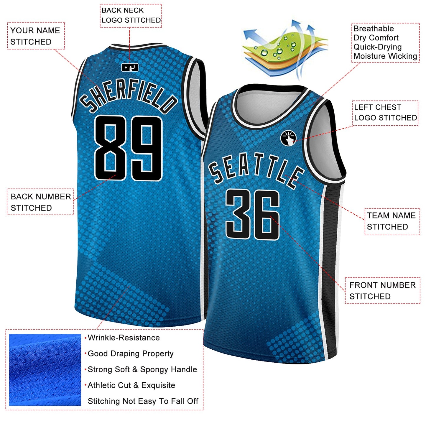 Custom Blue Black-White Halftone Authentic City Edition Basketball Jersey - Sky-Custom