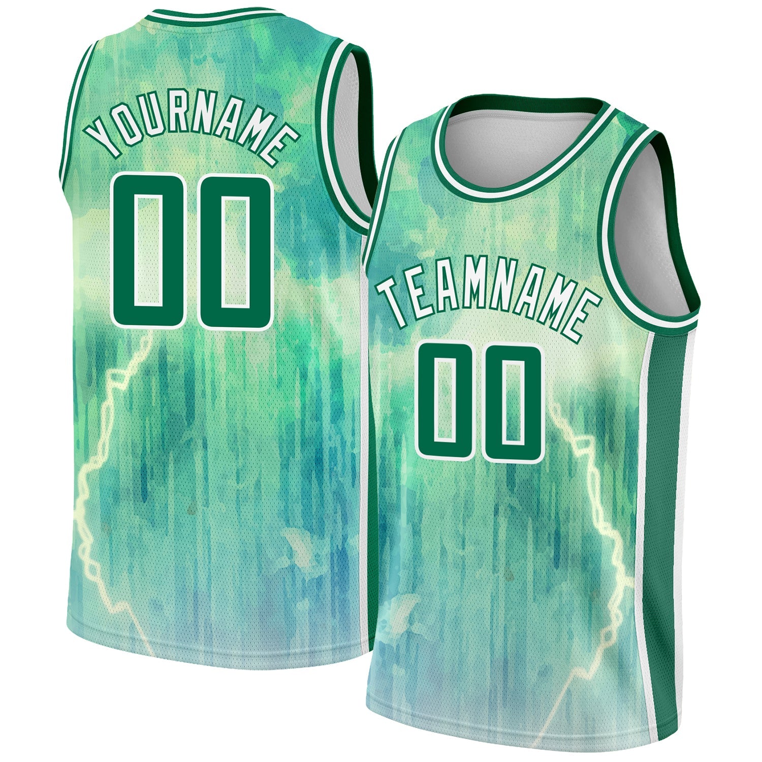 Custom Pea Green Kelly Green-White Abstract Watercolor Monsoon Authentic City Edition Basketball Jersey - Sky-Custom