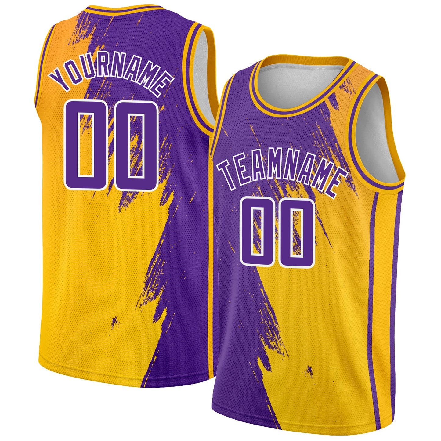 Custom Gold Purple-White Abstract Brush Splash Authentic City Edition Basketball Jersey - Sky-Custom