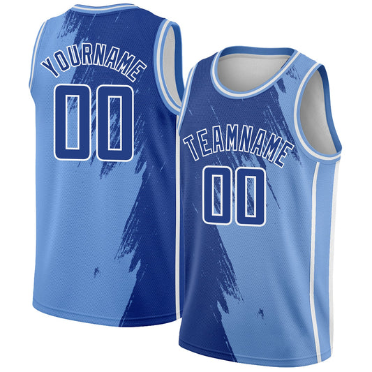 Custom Light Blue Royal-White Abstract Brush Splash Authentic City Edition Basketball Jersey - Sky-Custom