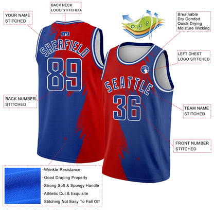 Custom Royal Red-White Abstract Brush Splash Authentic City Edition Basketball Jersey - Sky-Custom
