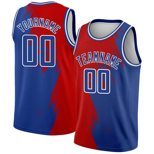 Custom Royal Red-White Abstract Brush Splash Authentic City Edition Basketball Jersey - Sky-Custom