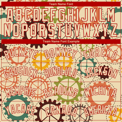 Custom Cream Red 3D Pattern Design Vintage Gears Authentic Basketball Jersey - Sky-Custom