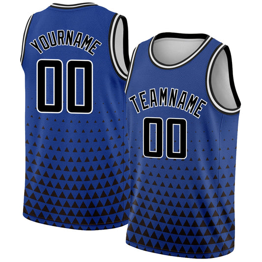 Custom Royal Black-White Triangle Shapes Authentic City Edition Basketball Jersey - Sky-Custom
