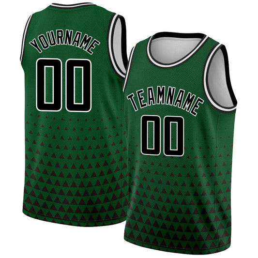 Custom Green Black-White Triangle Shapes Authentic City Edition Basketball Jersey - Sky-Custom