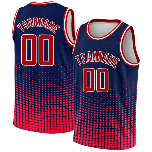 Custom Navy Red-White Halftone Authentic City Edition Basketball Jersey - Sky-Custom