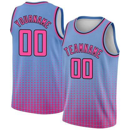 Custom Light Blue Pink-Black Halftone Authentic City Edition Basketball Jersey - Sky-Custom