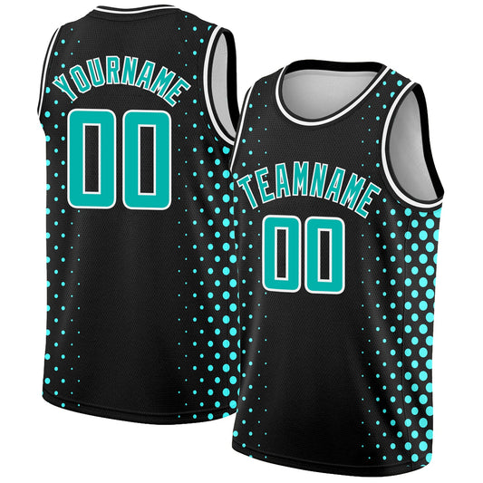 Custom Black Aqua-White Halftone Authentic City Edition Basketball Jersey - Sky-Custom