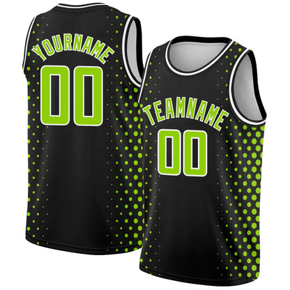 Custom Black Neon Green-White Halftone Authentic City Edition Basketball Jersey - Sky-Custom