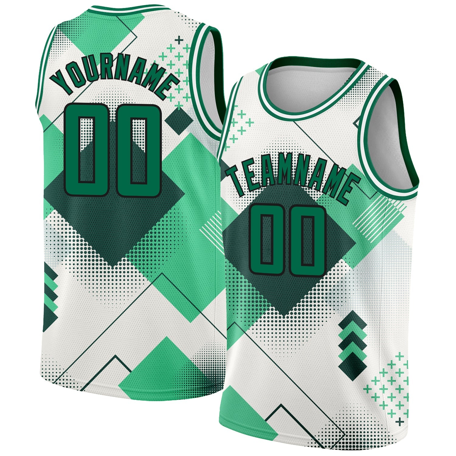 Custom White Kelly Green-Black 3D Pattern Design Geometric Shapes Authentic City Edition Basketball Jersey - Sky-Custom