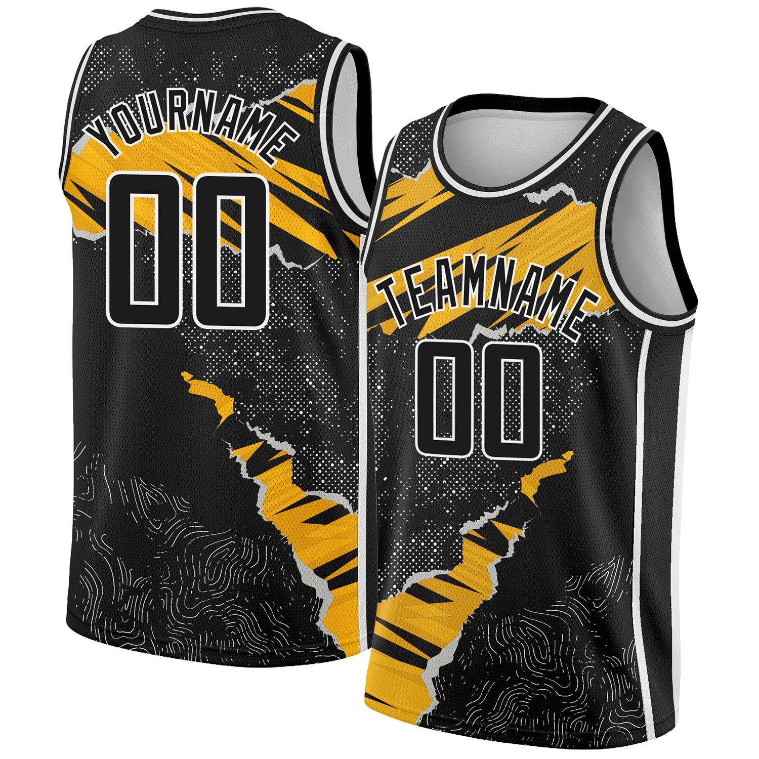 Custom Black Gold-White 3D Pattern Design Torn Paper Style Authentic Basketball Jersey - Sky-Custom