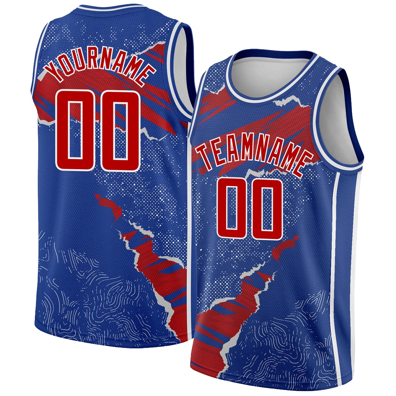 Custom Royal Red-White 3D Pattern Design Torn Paper Style Authentic Basketball Jersey - Sky-Custom