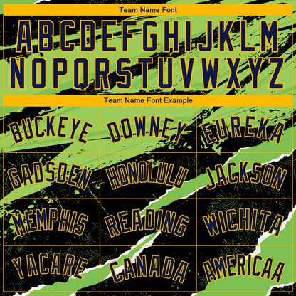 Custom Navy Neon Green-Gold 3D Pattern Design Torn Paper Style Authentic Basketball Jersey - Sky-Custom