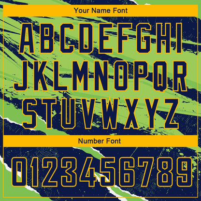Custom Navy Neon Green-Gold 3D Pattern Design Torn Paper Style Authentic Basketball Jersey - Sky-Custom